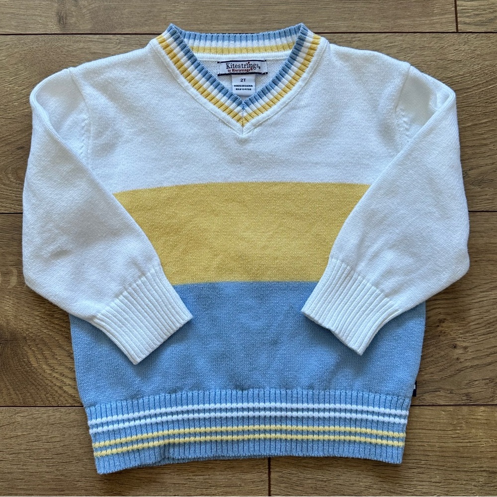 Kitestrings by Hartstrings V-Neck Sweater | 2T | Colorblock Cotton Pullover